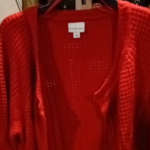 KIM ROGERS red braided waffled cardigan with saggy pockets Size XL - Picture 2 of 13